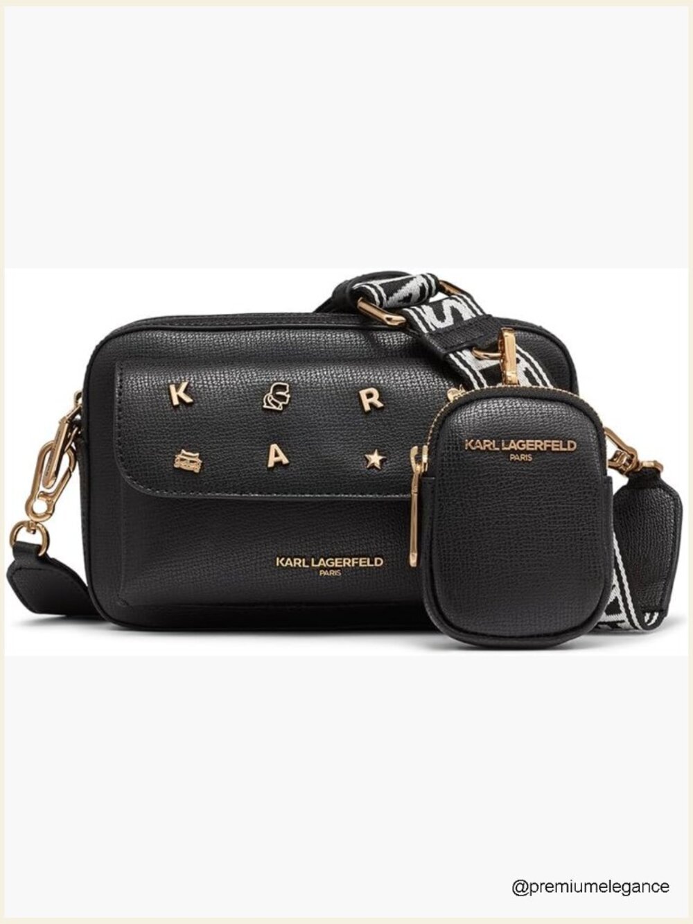 Crossbody Bag With Detachable Pouch, Everyday Handbag, Black/Gold